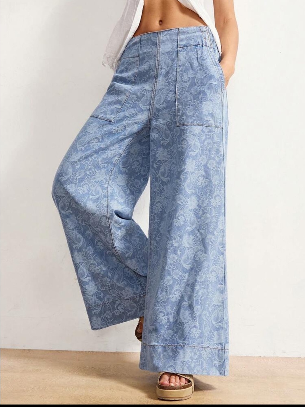 Light Blue Paisley Wide Leg Pants